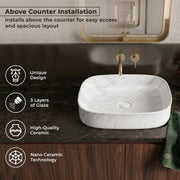 Plantex Wash Basin for Bathroom/Ceramic Table Top Washbasin/Countertop Vessel Sink Basin - (White Marble,  21.5 x 15 x 6 Inch)