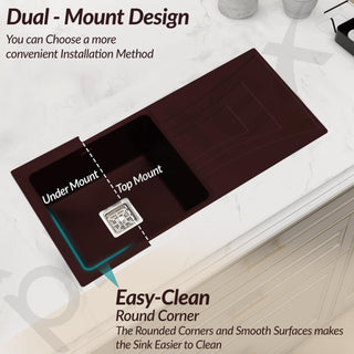 Plantex Quartz Kitchen Sink/UV Protected Kitchen Sink/Undermount Sink for Kitchen/Metalic Single Bowl Sink with Coupling and Hose Pipe - Pack of 1 (36 x 18 inch, Choco Brown)