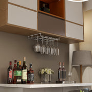 Plantex Stainless Steel Wine Glass Holder/3-Line Hanging Wine Glasses Rack/Upside-Down Glass Organizer Stand for Kitchen & Bar (L20 X W13 Inches - Triple Line), Hanging Shelves