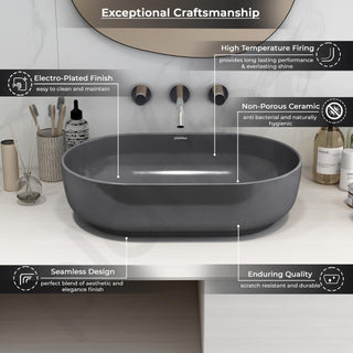 Plantex Tabletop Wash Basin for Bathroom/Designer Ceramic Basin/Countertop Wash Basin/Home/Office (Metalic grey - 22 x 14 x 6 Inch)