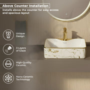 Plantex Table Top Wash basin For Bathroom/Ceramic Table Top Washbasin/Countertop Vessel Sink Basin - Indo-European Collection (EQTT-224, 19 x 15 x 5.5 Inch)