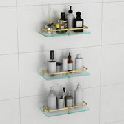 Plantex Heavy Duty Glass Shelf for Bathroom/Kitchen Storage Shelf Wall Mounted/Living Room Frosted Glass Shelf, (Brass Antique Finish - 12x6 Inches - Pack of 3)