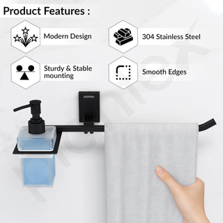 Plantex 304 Grade Stainless Steel Liquid Soap Dispenser with Napkin Ring/Shampoo Dispenser/Towel Ring for Bathroom/Bathroom Accessories - Pack of 1 (Crystal, Black)