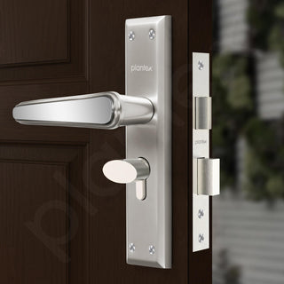 Plantex Heavy-Duty Door Lock Set - Main Door Lock Plate Handle Set/6-Lever Mechanism Mortise Locks with 3 Keys/Brass Locks Body & Cylinder (PTP-09-Satin & CP)