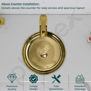 Plantex Ceramic Washbasin/Tabletop Wash Basin/Countertop Vessel Sink for Bathroom/Livingroom Decor - Indo-European Collection (Gold,14.4 x 14.4 x 5 Inch)
