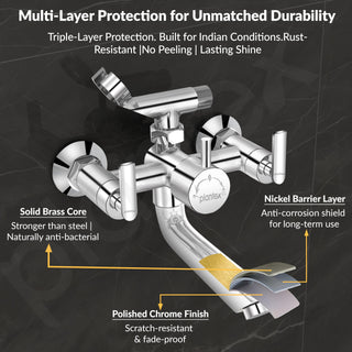 Plantex Bal-517 Pure Brass Telephonic Wall Mixer with Crutch Arranging of Hot & Cold Water with Water Saving Nozzle for Bathroom and Brass Wall Flange -7 Year Warranty -(Chrome)