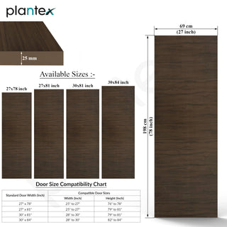 Plantex WPC Doors for Bathroom (25 mm - Thickness)/Termiteproof Bathroom Door/2.25x6.5 Feet Wooden Finished Door for Home/Balcony/Office/Kitchen, Density-600 (27x78 inch,19.5 kg- Charcoal Oak), Brown