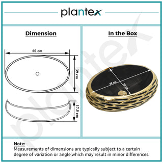 Plantex Table Top Wash Basin For Bathroom/Designer Ceramic Basin/Countertop Vessel Sink Basin - Indo-European Collection (EQTT-594, 23 x 16 x 7 Inch)