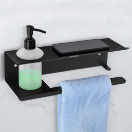 Plantex Shelf for Bathroom/Stainless Steel 3in1 Shelf/Liquid Soap Dispenser/Napkin Holder/Multipurpose Shelf for Home/Office/Hotel - Pack of 1 (Black)
