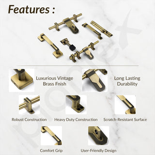 Plantex Stainless Steel Door Kit for Single Door/Door Accessories (10-inch Al-Drop,8-inch Latch,2 Handles of 8 and 7 Inch,7-inch Tower Bolt and 4-inch Door Stopper- (Brass Antique)