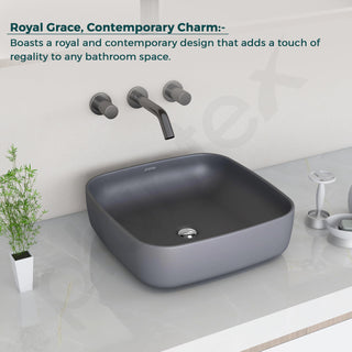 Plantex Premium Tabletop Ceramic Square Wash Basin/Countertop Bathroom Sink (Smoke, 16 x 16 x 5 Inch)