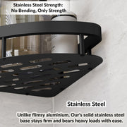 Plantex Self Adhesive Corner Shelf for Bathroom Wall/Aluminium & Stainless Steel Corner Rack/Storage Organizer/Bathroom Accessories Set- Pack of 4 (8 x 8 inch, Black)
