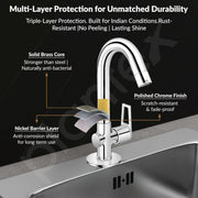 Plantex Pure Brass High Neck Pillar Cock Water Tap with Teflon Tape/360 Degree Swivel Spout/Single Lever Tabletop Basin Sink Cock (3203, Chrome)