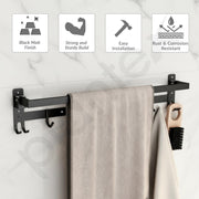 Plantex Stainless Steel Folding Single Towel Rod with Hooks/24 Inch Towel Holder for Bathroom/Towel Hanger/Towel Stand/Bathroom Accessories - (APS-1317, Black)