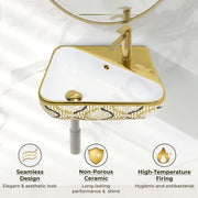 Plantex Ceramic Designer Washbasin for Bathroom/Wall Hung Wash Basin/Rectangle Basin for Home/Office/Hotel (17.5x10.5x5 Inch - White & Gold)
