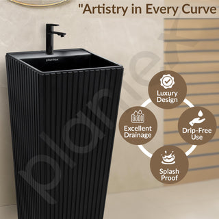 Plantex Pedestal Wash Basin/Acrylic Resin & Quartz Free Standing Wash Basin/Square Basin for Bathroom/Home/Office/Hotel - (10049, Black)