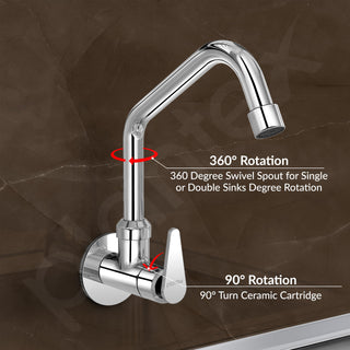 Plantex LEA-710 Pure Brass Kitchen Sink Tap with Brass Wall Flange and Teflon Tape/360° Swivel Spout Tap for Kitchen Sink -7 Year Warranty by Plantex (Mirror Chrome)