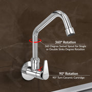 Plantex LEA-710 Pure Brass Kitchen Sink Tap with Brass Wall Flange and Teflon Tape/360Ãƒâ€šÃ‚Â° Swivel Spout Tap for Kitchen Sink -7 Year Warranty by Plantex (Mirror Chrome)