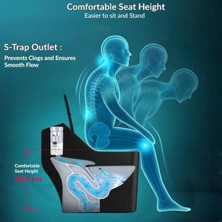 Plantex Imported Ceramic Commode/Floor Mounted Commode/Rim Siphonic Vaccum Flush with Soft Close Toilet Seat Cover - S Trap (Matt Black)