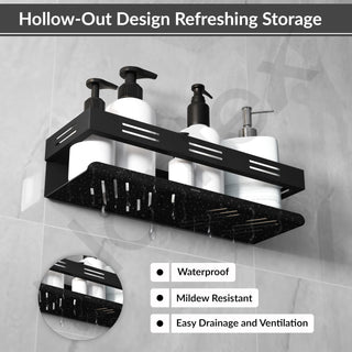 Plantex Self Adhesive Bathroom Shelf/Bathroom Organizer Without Drill/Stainless Steel Kitchen Wall Rack Shelf-Pack of 1 (12 x 4 Inch - Black)