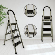 Plantex Guardex 4 Step Foldable Aluminum Ladder for Home/Ladder with Anti-Slip Shoes and Edge Guards/5 Year Manufacturer Warranty (Anodize Coated-Gold)
