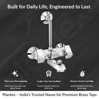 Plantex Brass Wall Mixer for Bathroom 3 in 1/L-Bend Connector for Overhead/Hand Shower/Spout Mixer Tap/Mixture Tap for Bathroom with 7-Year Manufacturer's Warranty-(Pri-319-Chrome)