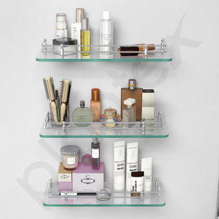 Plantex Premium Transparent Glass Shelf for Bathroom/Kitchen/Living Room - Bathroom Accessories (Polished 12x6 - Pack of 3)