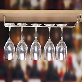 Plantex Stainless Steel Wine Glass Rack/Holder Upside Down Glass Hanging Organizer/Glass Hanging Stand for Pubs/Kitchen/Bars - (Single Line - 15 x 5 Inches)