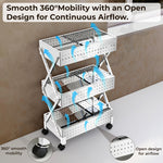 Plantex 3-Tier Multipurpose Storage Trolley with Wheels/Rotating Kitchen Vegetable Rack/Stainless Steel Space Saving Organizer Basket Stand/Heavy Duty Rolling Utility Cart–(Chrome)