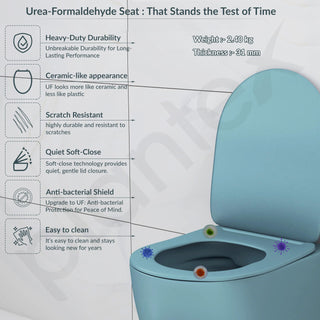 Plantex Imported Ceramic Wall Hung Commode/Rimless Washdown Flush Western Toilet/Round Commode with Soft Closing Toilet Seat - P Trap (Harmony Blue)