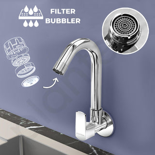 Plantex Single Lever Kitchen Sink Tap with Water Saving Aerator and Brass Spindle Tap/Quarter Turn Sink tap for Kitchen Basin with Wall Flange and Teflon Tape (Saga-Chrome)