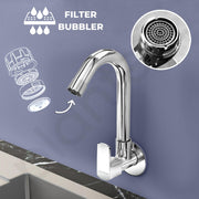 Plantex Single Lever Kitchen Sink Tap with Water Saving Aerator and Brass Spindle Tap/Quarter Turn Sink tap for Kitchen Basin with Wall Flange and Teflon Tape (Saga-Chrome)
