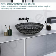 Plantex Ceramic Round Wash Basin for Bathroom/Designer Table Top Washbasin/Countertop Hand Basin for Restaurant/Hotel (15.5x15.5x4.5 Inch - Black & White)