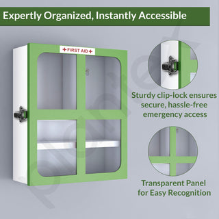 Plantex First Aid Box/Emergency Medical Kit Box for Medicine Storage/Multi Compartment First Aid Kit Box for Home, School, Office Without Key - (Green & White)