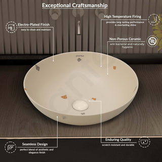 Plantex Wash Basin/Ceramic Table Top Wash Basin/Designer Countertop Basin for Bathroom/Restaurants/Hotel (Khakhi - 16 x 16 x 5 Inch)