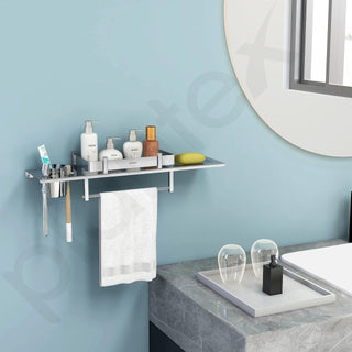 Plantex Stainless Steel Bathroom Shelf/4in1 Multipurpose Shelf for Bathroom/Towel Hanger/Tumbler Holder/Soap Dish (18x5 Inches -Chrome Finish- Pack of 2)