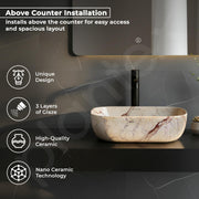 Plantex Ceramic Tabletop Sink/Basin for Bathroom/Wash Basin with Brown Veins/Basin for Living Room, Hotel (Marble Finish, 18 x 13 x 5.5 Inch)