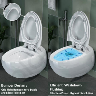 Plantex Ceramic Commode for Toilet/Rim Oval Shape Wall Hung Commode/Washdown Western Toilet with Soft Closing Toilet Seat (P-Trap, White)