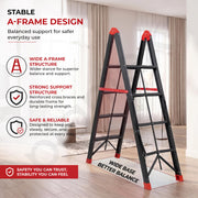 Plantex Ladder for Home 4 Steps/Foldable Heavy-Duty A-Frame Step Ladder/Home, Office & Warehouse - (Red & Black,150 kg Capacity)