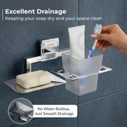 Plantex Stainless Steel 304 Grade Decan 2 in1 Soap Dish with Tumbler Holder/Soap Stand/Tooth Brush Holder/Bathroom Accessories - Decan (Chrome)