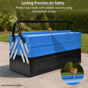 Plantex Metal Tool Box/Tools Box With Large Capacity/Empty Tool Box/Tool Organizer For Carpenter, Garage, And Home Essential Tools - 5 Compartments - (Blue & Black)