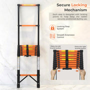 Plantex 3.9m (12.79 ft.) Telescopic Ladder/Carbon Steel 10-Steps Portable & Compact Ladder/Foldable Multipurpose Collapsible Ladder for Home & Outdoor Use - (Orange)