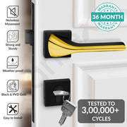 Plantex Heavy Duty Door Lock/Main Door Mortise Lock Handle/Handle Set for Home/Office - Door Accessories- (APS-PT-009- Black - Gold)