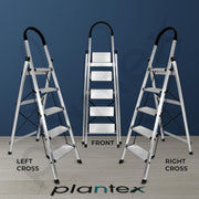 Plantex Surestep 5 Step Aluminum Ladder for Home Use/Wide Anti Skid Step Foldable Ladder with Knee Guard, PVC Shoes and Cross Bars (Anodize-Silver)