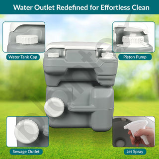 Plantex High Density Polyethylene (HDPE) Portable Toilet for Indoor and Outdoor Camping with Bidet Jet Spray/Piston Pump/for Adult/Elderly/Travel Friendly with 10 Liters Water Tank - Pack of 1 (Grey)