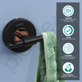 Plantex Brass with 304 Grade Stainless Steel Robe Hook/Cloth-Towel Hanger/Door Hanger-Hook Bathroom Accessories - RDAB (Black)