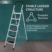 Plantex Alloy Steel 6 Step Ladder For Home/Foldable Strong Wide Step Ladder/Anti- Skid 6 Step Ladder - (White & Black)