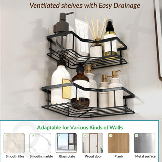 Plantex Self Adhesive Bathroom Shelf Rack/Bathroom Organizer Without Drill/Corner Shelf for Bathroom Wall/Kitchen Corner Shelves Self Adhesive/Shelves for Kitchen-Pack of 2(Black)