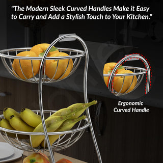 Plantex Elegant High Grade Stainless Steel 3-Tier Fruit & Vegetable Basket for Dining Table/Kitchen-Big Size(Chrome), Solid