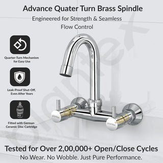 Plantex Pure Brass Sink Mixer Tap Hot and Cold with 360°Swivel Spout/Mixer Tap for Kitchen Sink with Brass Wall Flange and Teflon Tape/Kitchen Sink Tap-(Mirror-Chrome Finish)